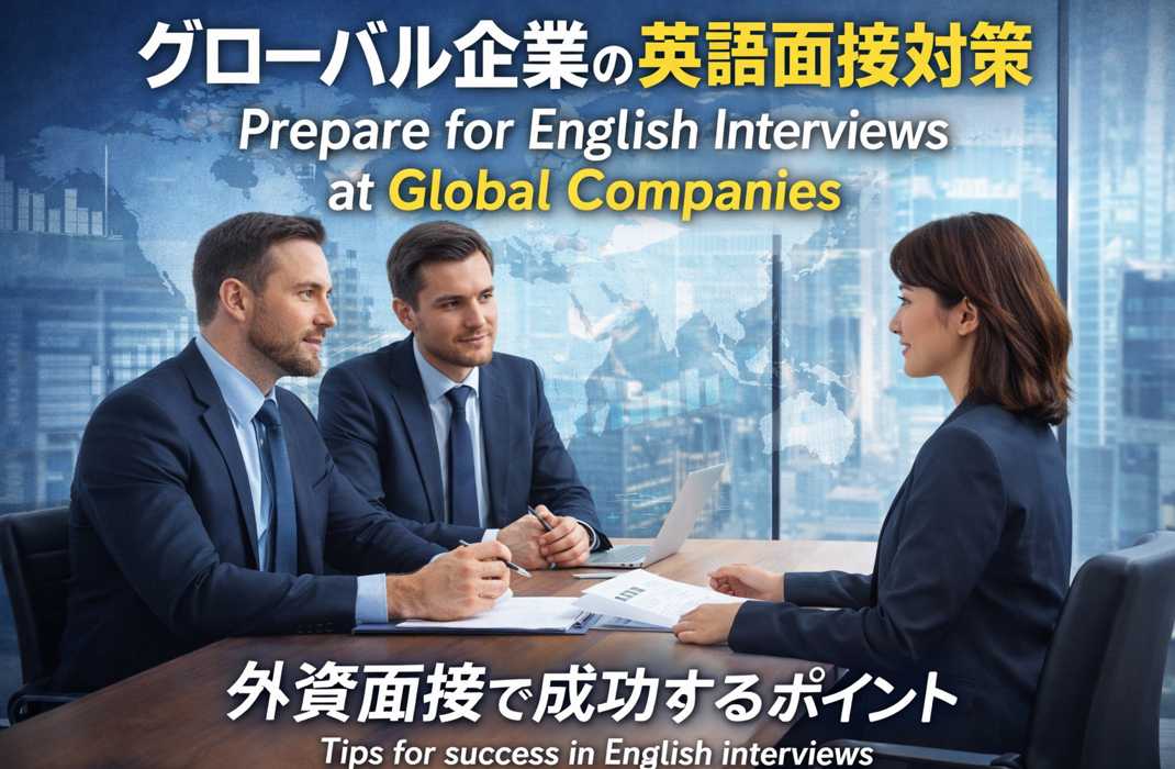 グローバル企業の英語面接で外国人面接官と面接するビジネスパーソン
