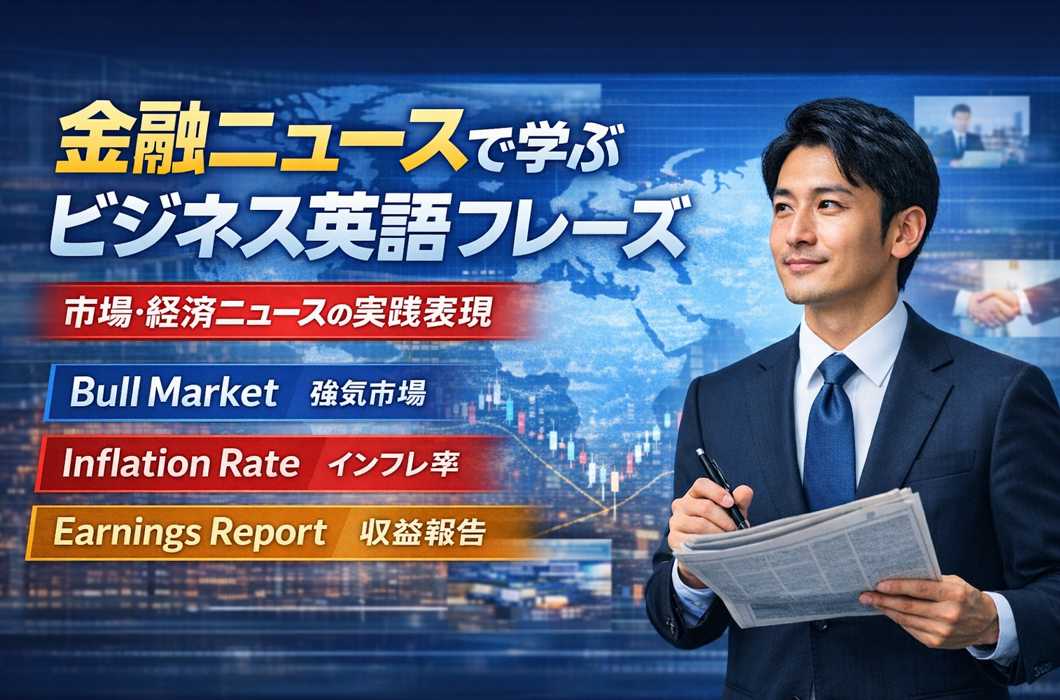 金融ニュースを読みながらビジネス英語フレーズを学ぶ社会人向け英語学習イメージ