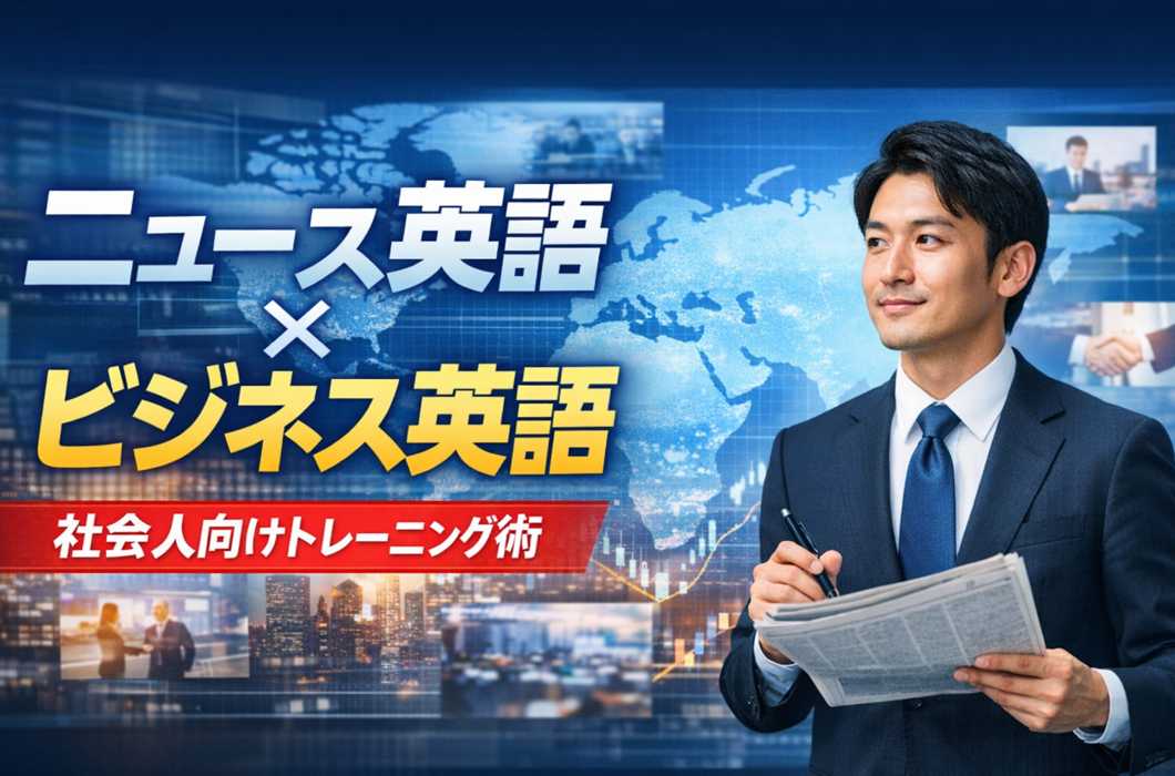 ニュース英語を使ってビジネス英語力を伸ばす社会人向け英語学習イメージ