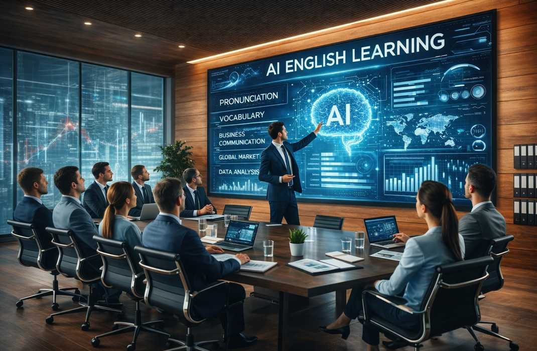 AIを活用した英語学習のビジネス研修イメージ
