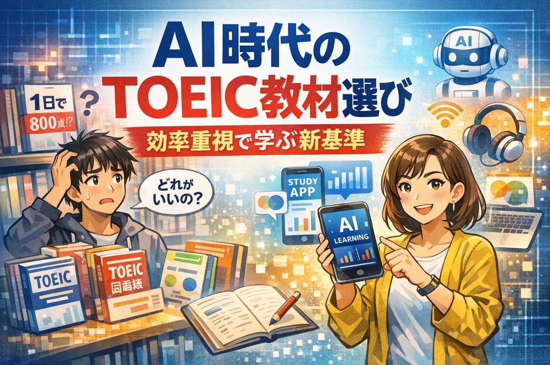 AI時代のTOEIC教材選びを効率重視で解説するイメージ