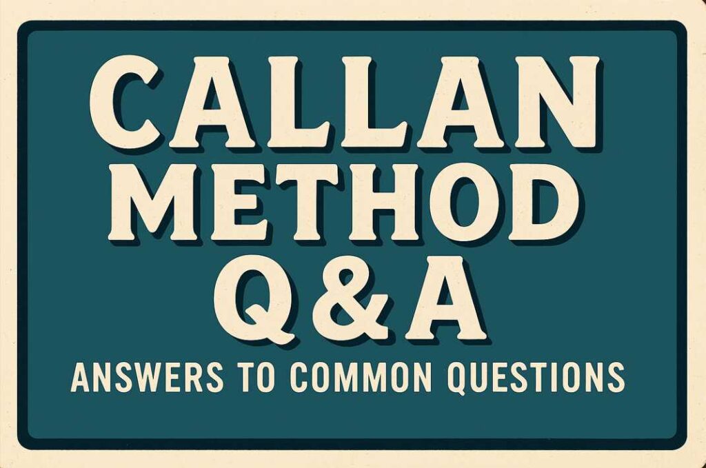 「CALLAN METHOD Q&A」「ANSWERS TO COMMON QUESTIONS」と書かれたシンプルでインパクトあるデザイン。
