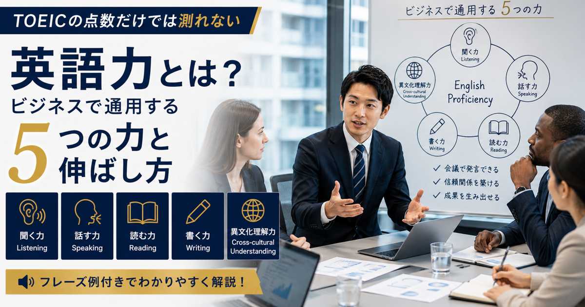 国際会議で発言する日本人ビジネスパーソンのイメージ