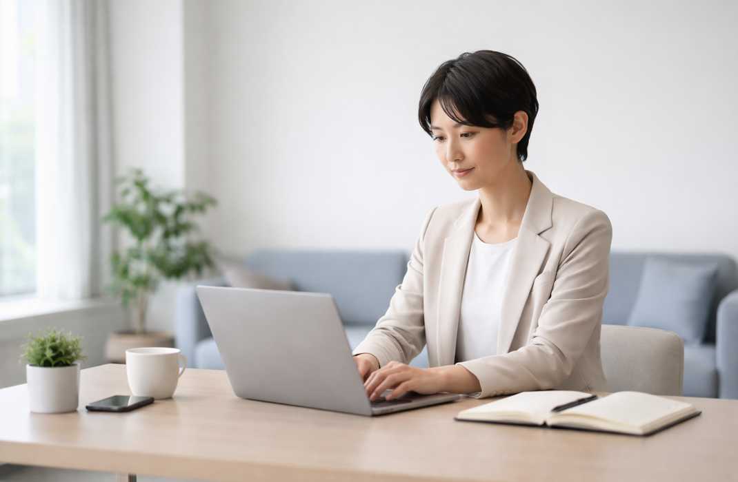 初心者向けにビジネス英語を学ぶ日本人社会人の学習風景