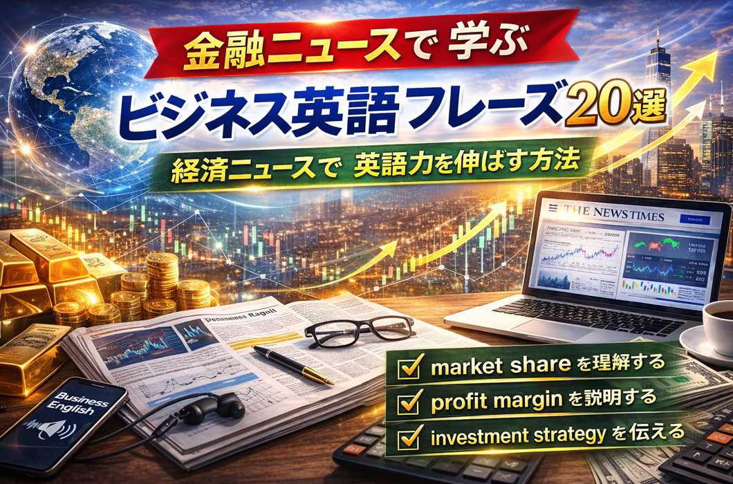 金融ニュースを読みながらビジネス英語フレーズを学ぶイメージ（経済ニュース英語学習）