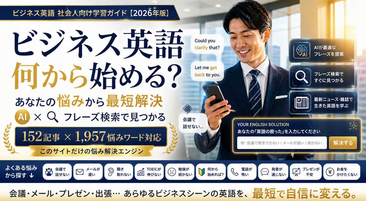 ビジネス英語の悩みをAIで解決する社会人のイメージ